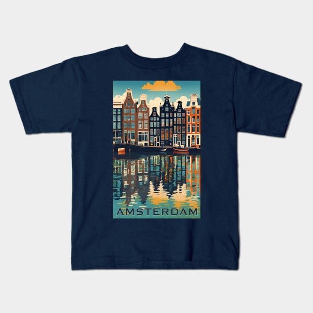 Amsterdam Modern Travel Poster Advert Kids T-Shirt by LittleBean